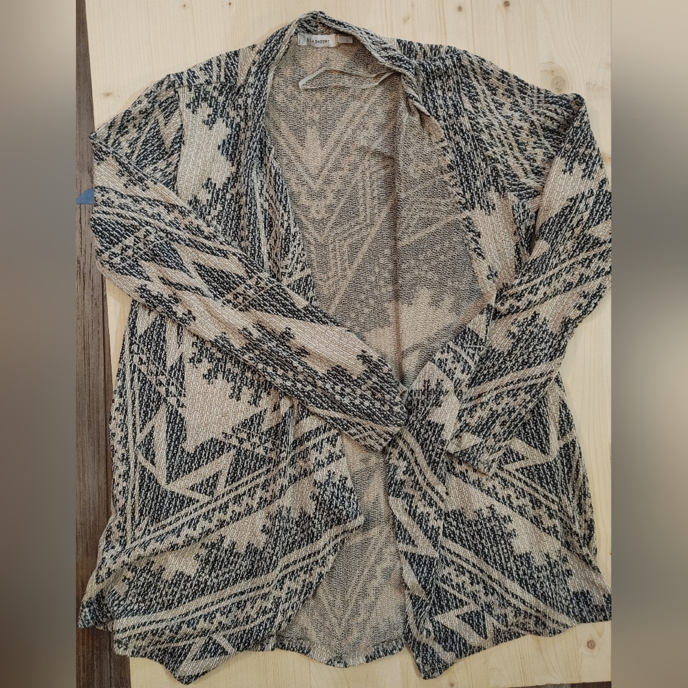 Blu Pepper Blue and Light Tan Knit Shawl Sweater Cape Size L